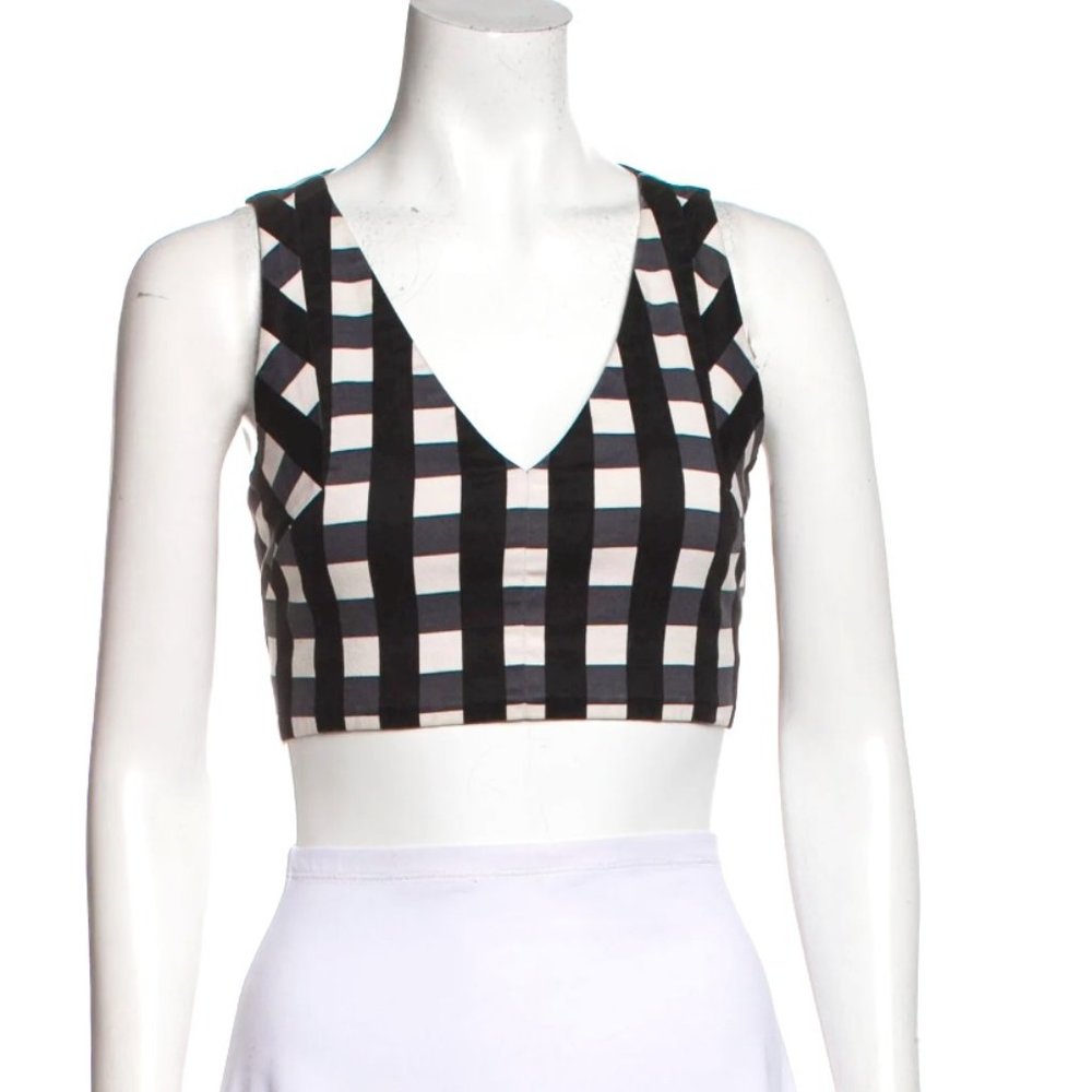 Marissa Webb Plaid Print V-Neck Crop Top